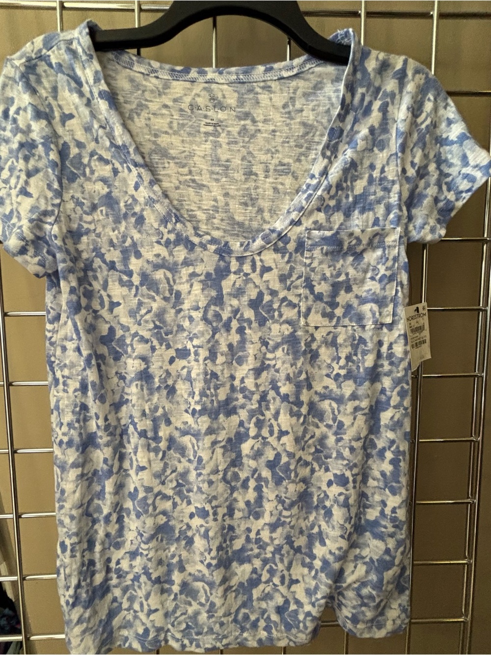 NWT Caslon Watercolor Blots T-Shirt XS Blue &White Short Sleeve Pocket Top